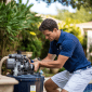 man checking pool filter